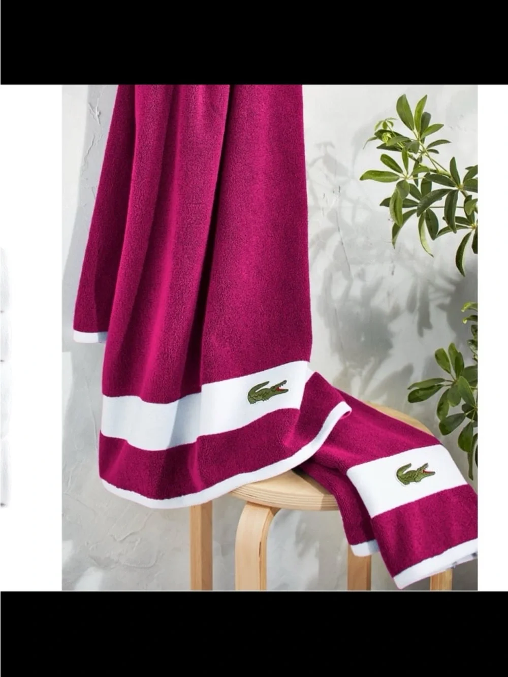 NWT Lacoste heritage sport strip logo cotton 6pc bath towel set color magenta